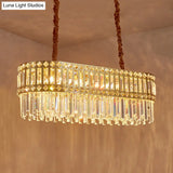Contemporary 10-Light Crystal Pendant For Elongated Dining Tables In Gold