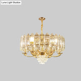 Contemporary 10-Light Gold Panel Pendant Chandelier With K9 Crystal - Living Room Lighting Fixture