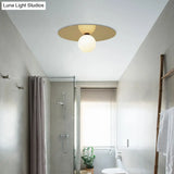 Contemporary 12’ Flushmount Ceiling Lamp With Brass Finish Milk Glass Shade & 1 Bulb