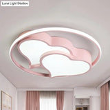 Contemporary 2-Heart Acrylic And Metal Flush Mount Ceiling Light For Living Room Pink / White