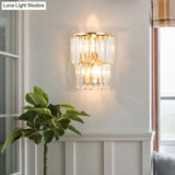 Contemporary 2-Light Crystal Block Wall Lamp: Elegant Clear Sconce For Dining Room