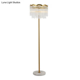 Contemporary 2-Tier Crystal Gold Floor Lamp For Living Room