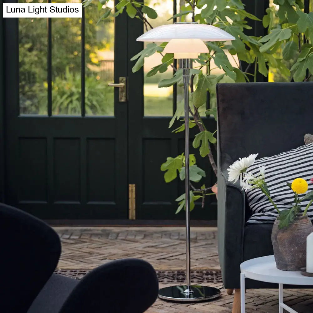 Contemporary 2 Tier Metallic Floor Lamp: Plate-Like Design 1 Head White For Living Room