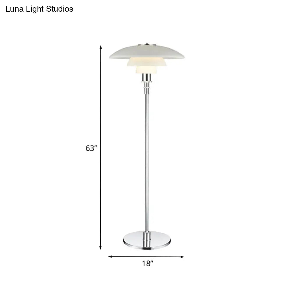 Contemporary 2 Tier Metallic Floor Lamp: Plate-Like Design 1 Head White For Living Room