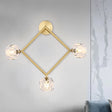 Contemporary 3-Head Brass Wall Sconce With Modo Crystal Shade - Ring/Square Light Fixture / A