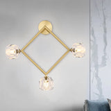 Contemporary 3-Head Brass Wall Sconce With Modo Crystal Shade - Ring/Square Light Fixture / A