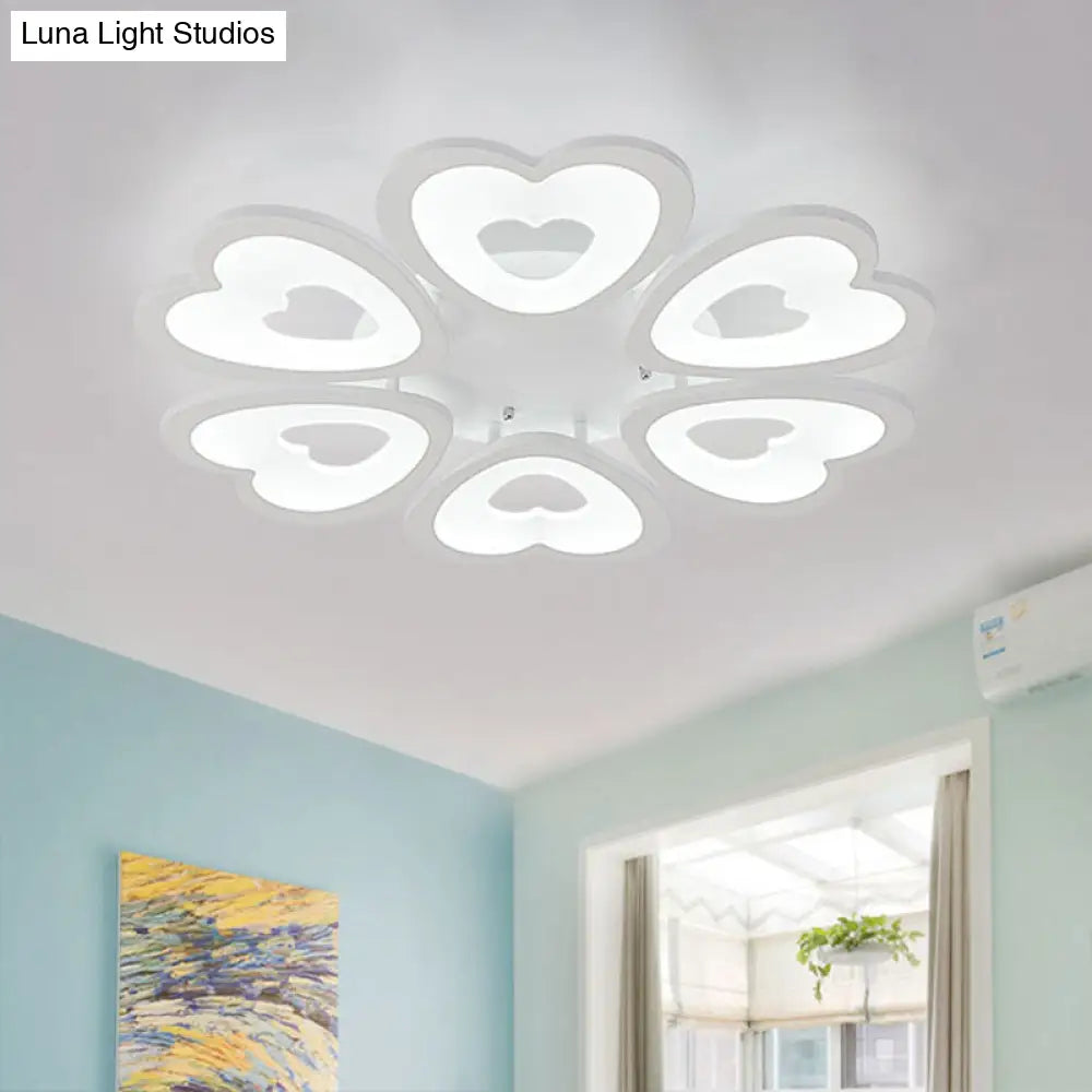 Contemporary 4/6 - Light Ceiling Mount Fixture With Acrylic Shade - White Heart Flush Lamp In