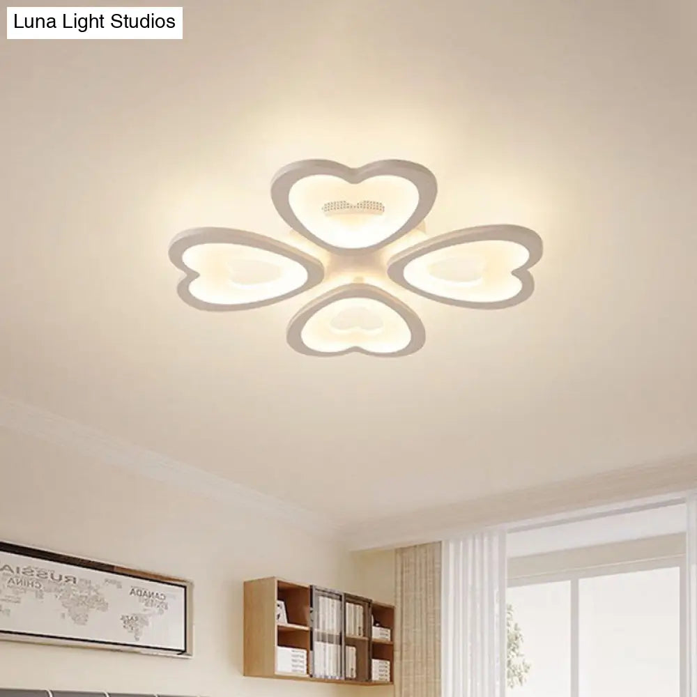 Contemporary 4/6 - Light Ceiling Mount Fixture With Acrylic Shade - White Heart Flush Lamp In