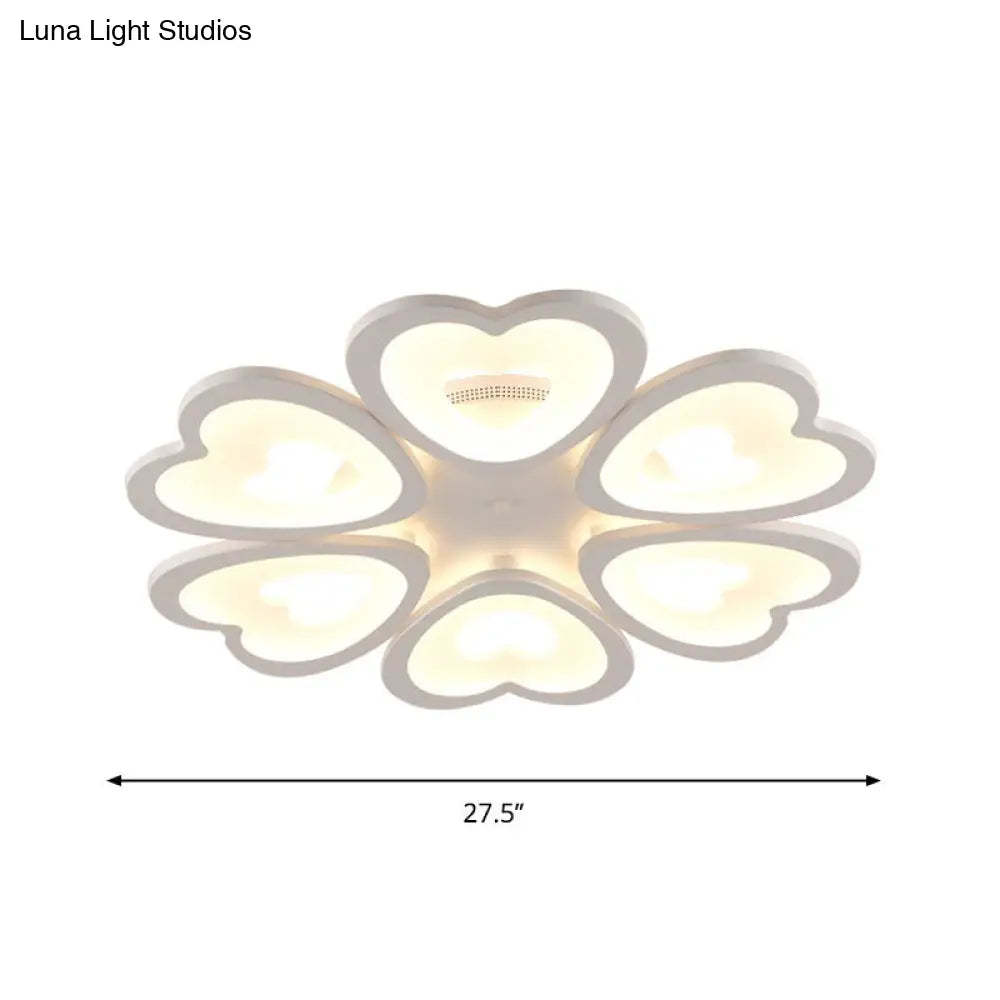 Contemporary 4/6 - Light Ceiling Mount Fixture With Acrylic Shade - White Heart Flush Lamp In