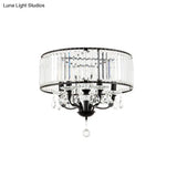 Contemporary 4 - Head Semi Flush Crystal Light Fixture: Round Block Design In Black With White