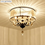 Contemporary 4 - Head Semi Flush Crystal Light Fixture: Round Block Design In Black With White