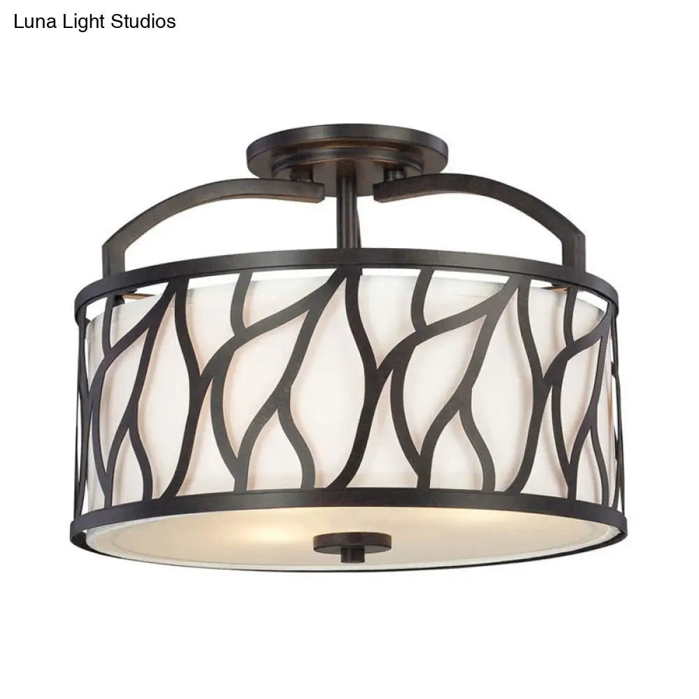 Contemporary 4-Light Black Flush Mount Lamp With Branch Pattern