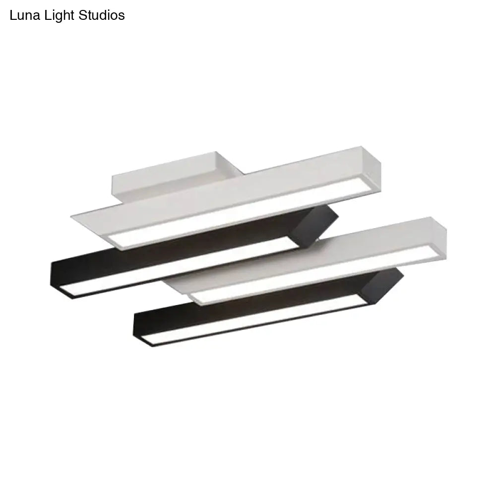 Contemporary 4 - Light Black Linear Semi Flush Light - Acrylic & Metal Ceiling Fixture (Warm/White)