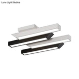 Contemporary 4 - Light Black Linear Semi Flush Light - Acrylic & Metal Ceiling Fixture (Warm/White)