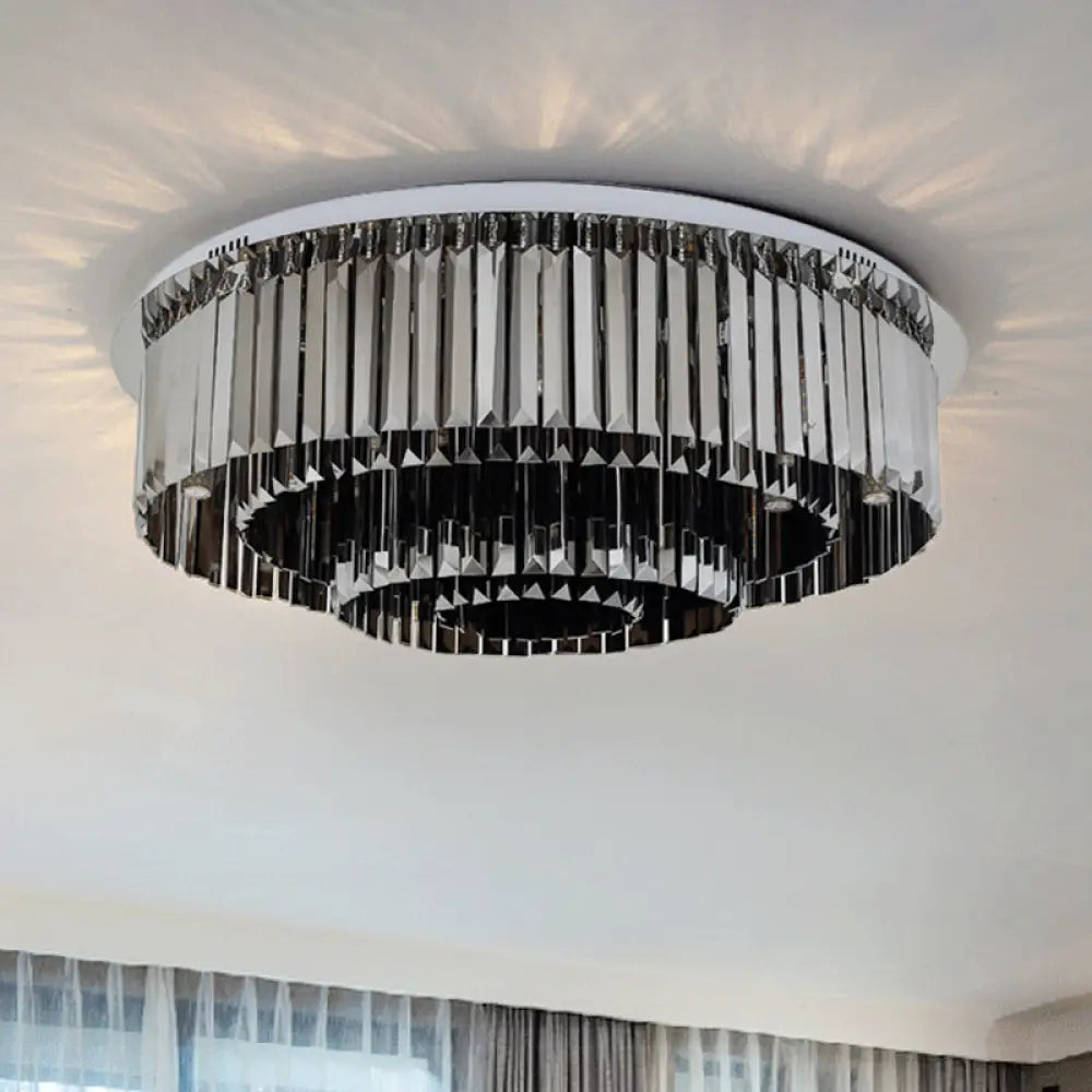 Contemporary 4 - Tier Smoke Gray Crystal Flushmount Light - 8/12 Lights Flush Fixture 8 /