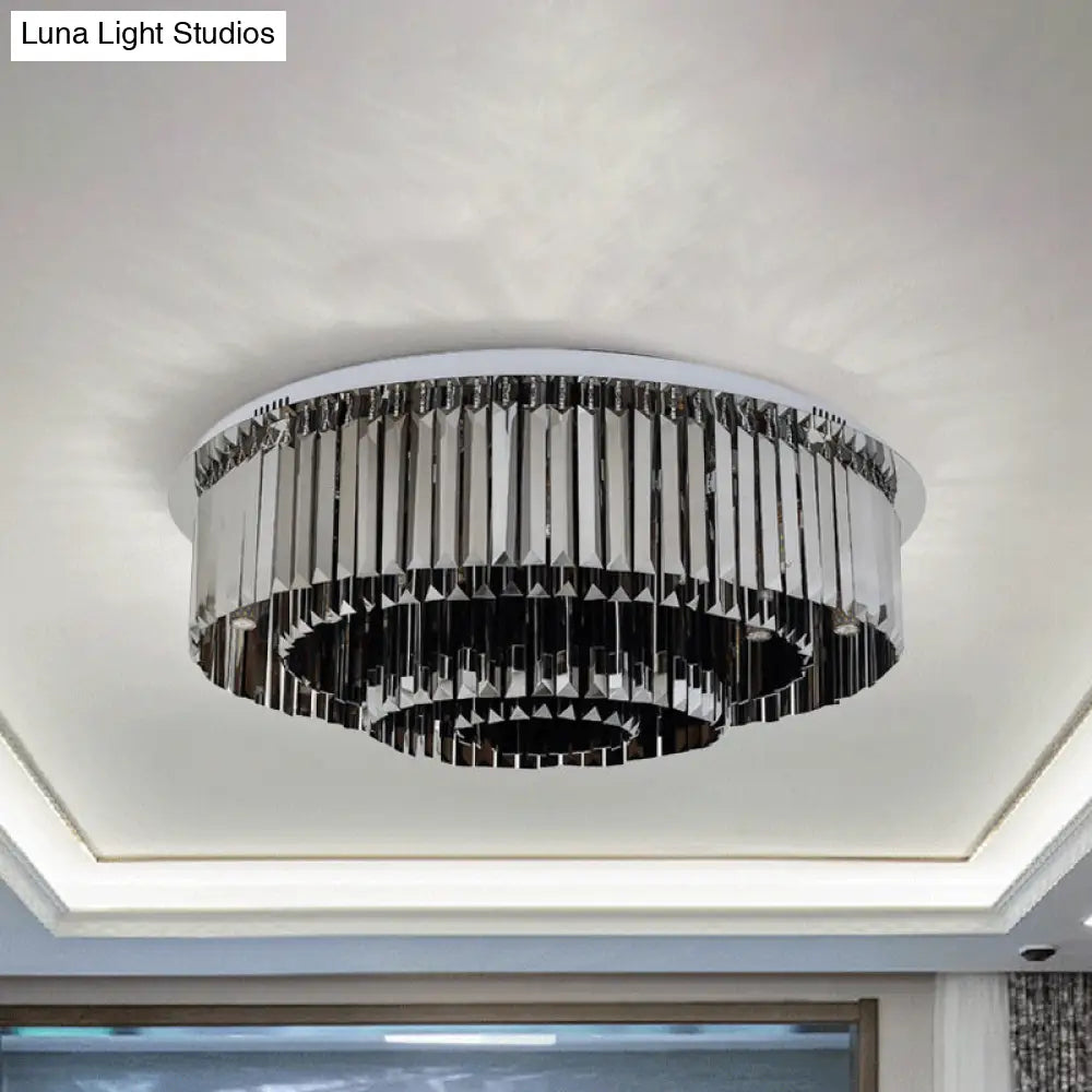 Contemporary 4 - Tier Smoke Gray Crystal Flushmount Light - 8/12 Lights Flush Fixture