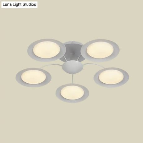 Contemporary 5-Head Radial White Led Semi Flush Mount Light With Acrylic Shade