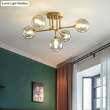 Contemporary 5 - Light Semi Flush Gold/Black Sphere Ceiling Lamp With Clear Glass Shade
