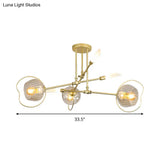 Contemporary 6/8-Head Chandelier With Gold Bowl Ceiling Suspension And Amber Glass Shade