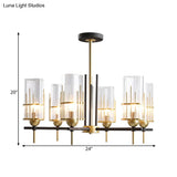 Contemporary 6-Head Black And Gold Chandelier Pendant With Clear Glass Triangular Prism