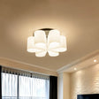 Contemporary 6 - Head Black Flush Mount: Flower Milk White Glass Lighting For Living Room
