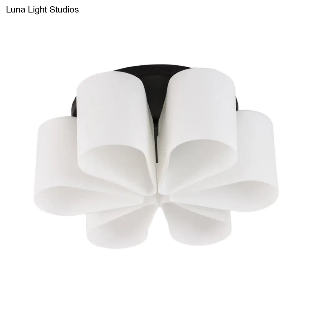 Contemporary 6 - Head Black Flush Mount: Flower Milk White Glass Lighting For Living Room