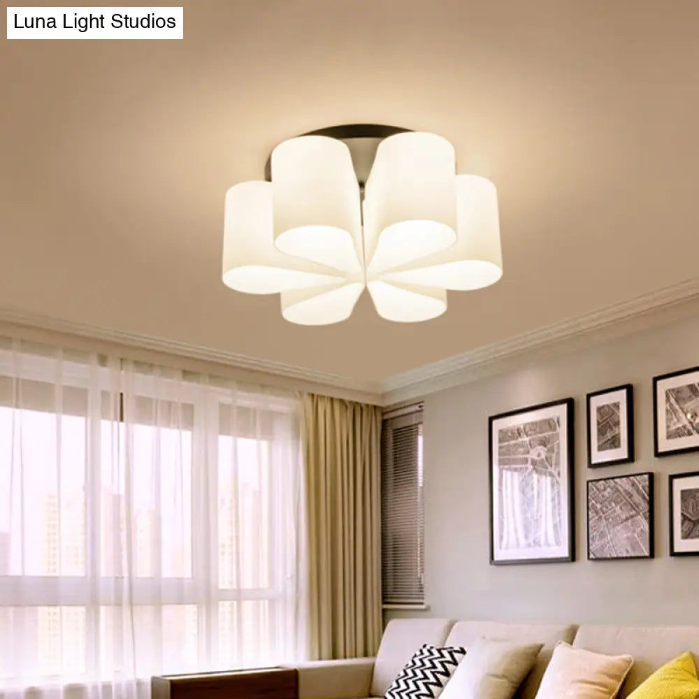 Contemporary 6 - Head Black Flush Mount: Flower Milk White Glass Lighting For Living Room