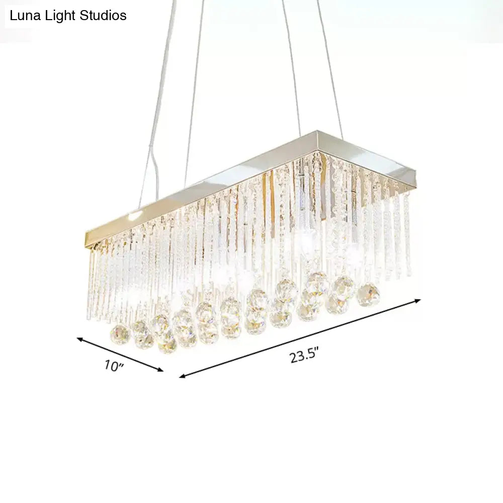 Contemporary 6-Head Chrome Island Light Fixture With Crystal Ball Accents