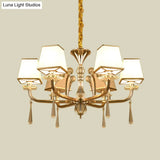 Contemporary 6-Head White Glass Chandelier: Pyramid Crystal Pendant For Bedroom