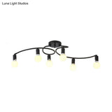 Contemporary 6 - Light Semi Flush Light Fixture With Curved Arm And Opal Glass Shade