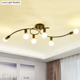 Contemporary 6 - Light Semi Flush Light Fixture With Curved Arm And Opal Glass Shade