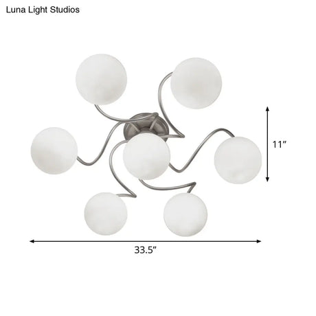 Contemporary 7-Light Semi Flush Lamp With Frosted White Glass Shade - Silver Modo Ceiling Fixture