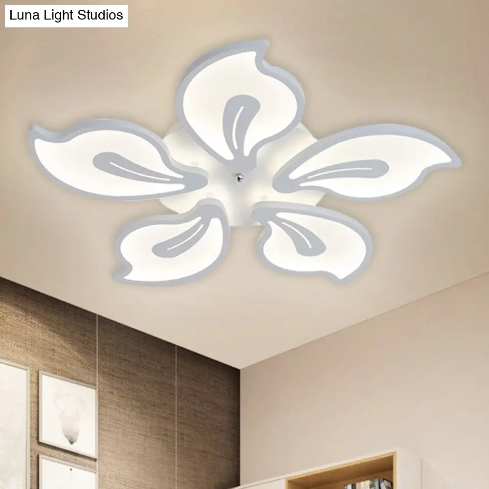 Contemporary Acrylic Blossom Ceiling Flush Light With White Semi Mount - 5/9 Heads