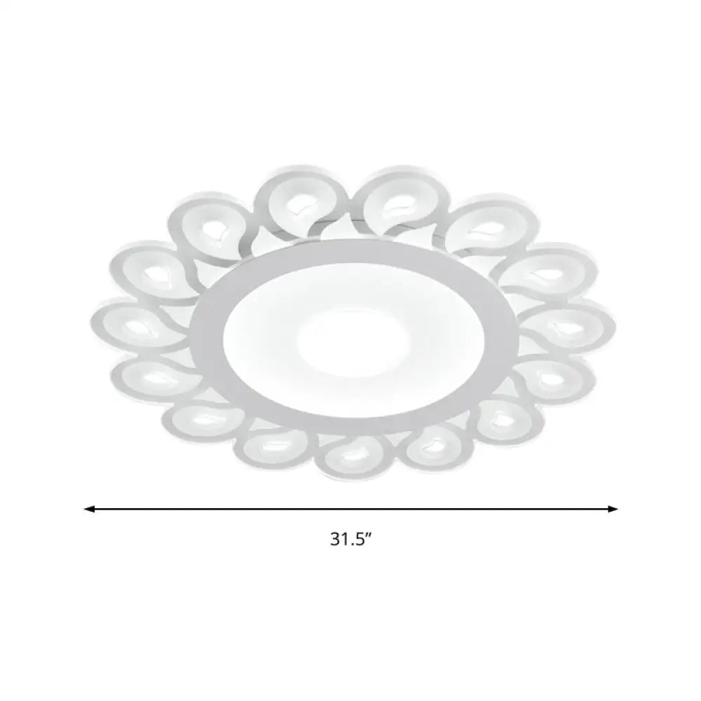 Contemporary Acrylic Circular Ceiling Light With Drop Pattern Led Flush Mount For Living Room White