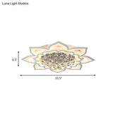 Contemporary Acrylic Flower Flush Light With Led Crystal Droplets - White