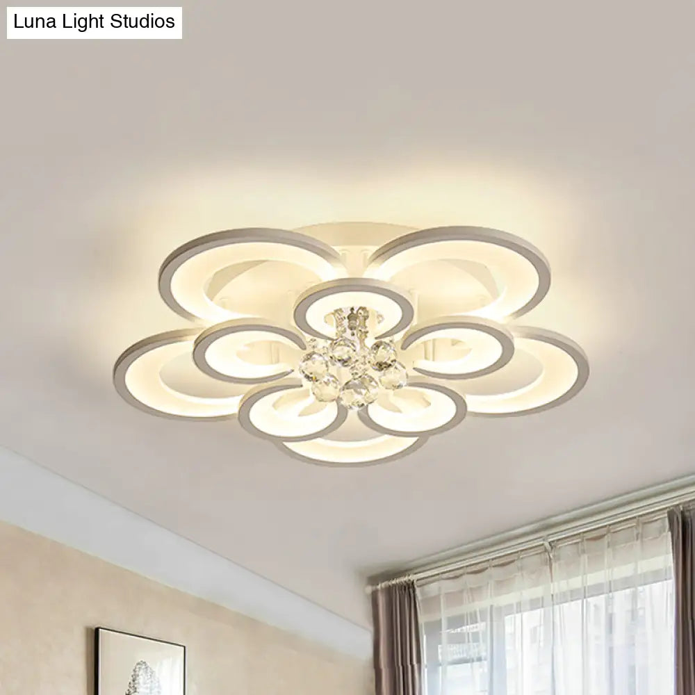 Contemporary Acrylic Flush Mount Ceiling Light With Crystal Drop - Multi-Layer Circular Design