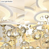 Contemporary Acrylic Flush Mount Ceiling Light With Crystal Drop - Multi-Layer Circular Design