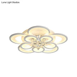 Contemporary Acrylic Flush Mount Ceiling Light With Crystal Drop - Multi-Layer Circular Design