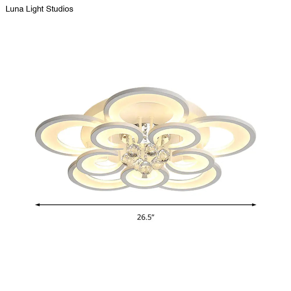 Contemporary Acrylic Flush Mount Ceiling Light With Crystal Drop - Multi-Layer Circular Design