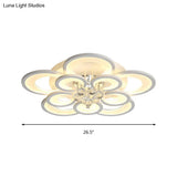 Contemporary Acrylic Flush Mount Ceiling Light With Crystal Drop - Multi-Layer Circular Design