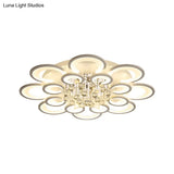 Contemporary Acrylic Flush Mount Ceiling Light With Crystal Drop - Multi-Layer Circular Design