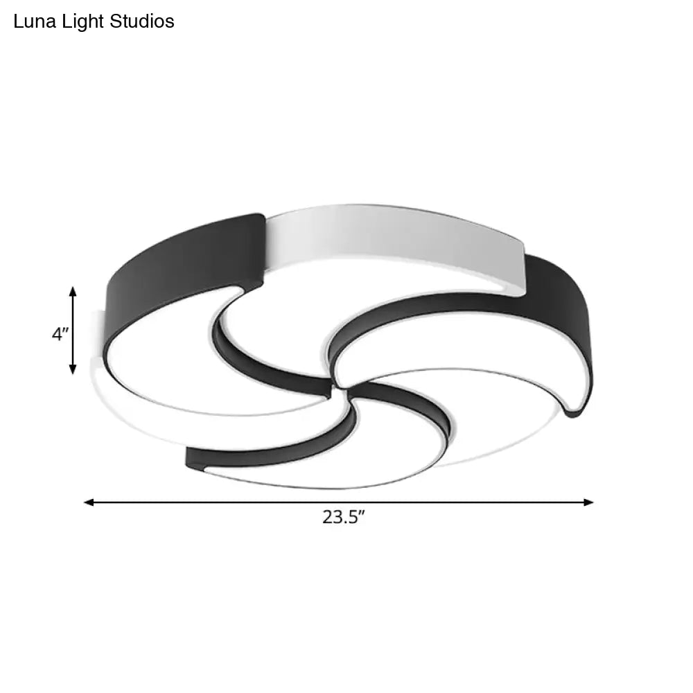 Contemporary Acrylic Flush Mount Led Ceiling Light With Windmill Design - Circular Black & White