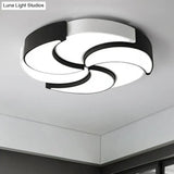 Contemporary Acrylic Flush Mount Led Ceiling Light With Windmill Design - Circular Black & White