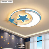 Contemporary Acrylic Flushmount Light For Kids Bedroom - Crescent And Star Design In Pink/Gold/Blue