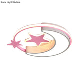Contemporary Acrylic Flushmount Light For Kids Bedroom - Crescent And Star Design In Pink/Gold/Blue