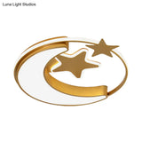 Contemporary Acrylic Flushmount Light For Kids Bedroom - Crescent And Star Design In Pink/Gold/Blue