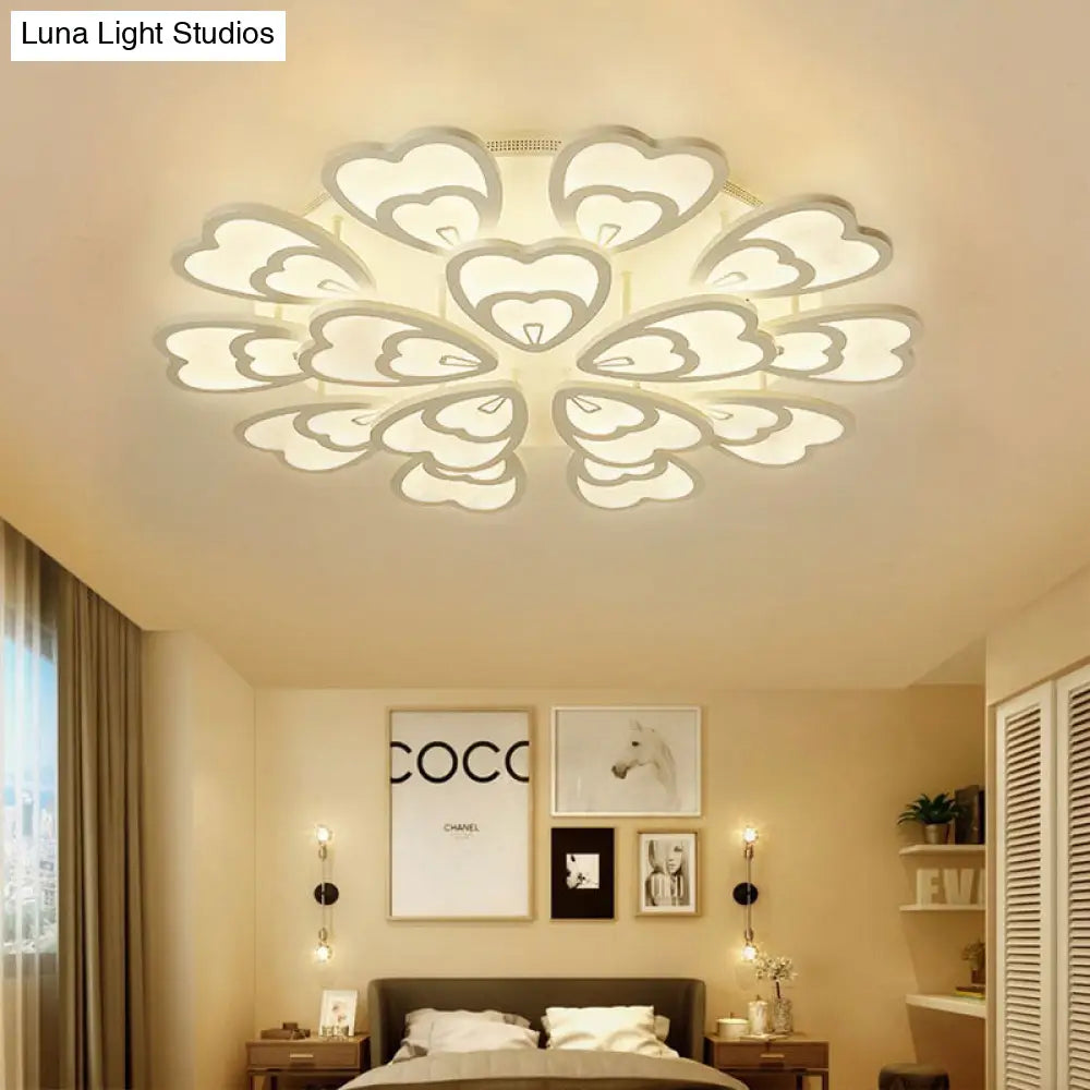 Contemporary Acrylic Heart Ceiling Light - 6/9/12 Lights Warm/White/Natural Flush Mount For Dining