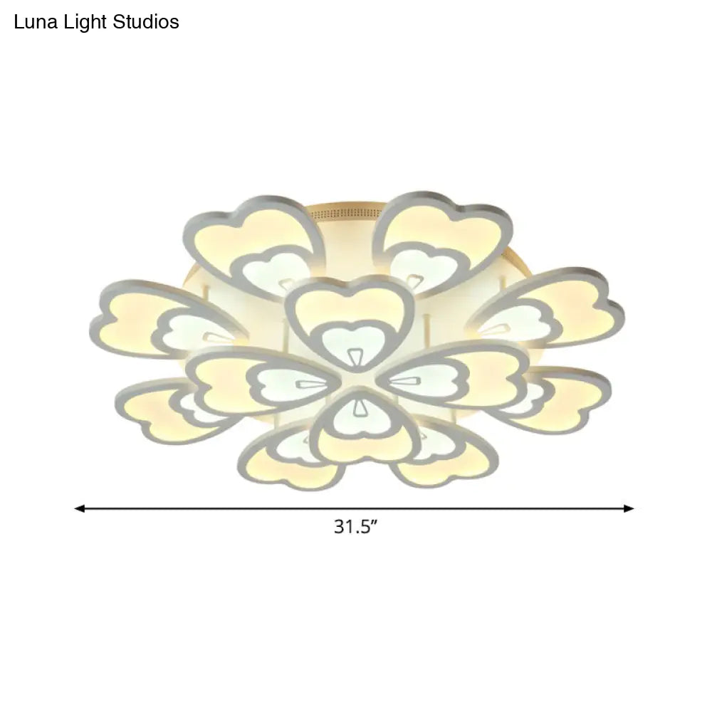 Contemporary Acrylic Heart Ceiling Light - 6/9/12 Lights Warm/White/Natural Flush Mount For Dining