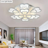 Contemporary Acrylic Heart Ceiling Light - 6/9/12 Lights Warm/White/Natural Flush Mount For Dining
