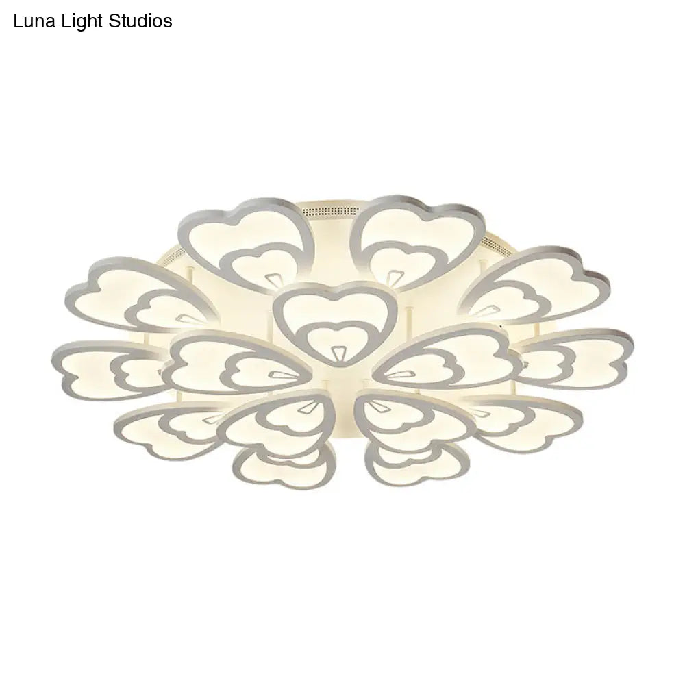 Contemporary Acrylic Heart Ceiling Light - 6/9/12 Lights Warm/White/Natural Flush Mount For Dining